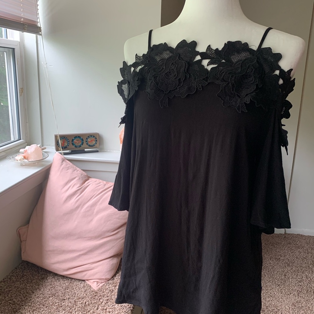 Black floral lace boho style top
